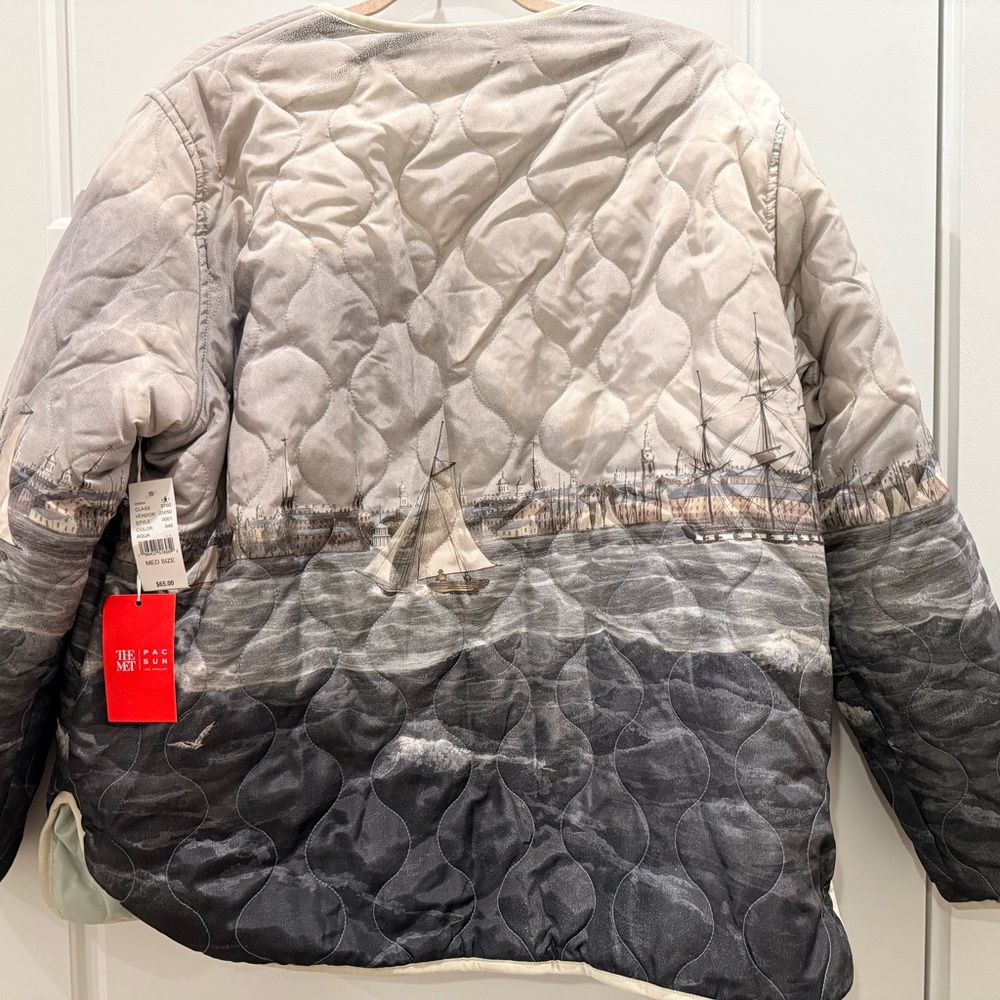 PacSun Nautical Print Quilted Jacket - Gray and Cream - Picture 2 of 2